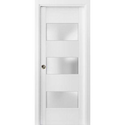Lucia Frosted Glass Wood Closet White Door