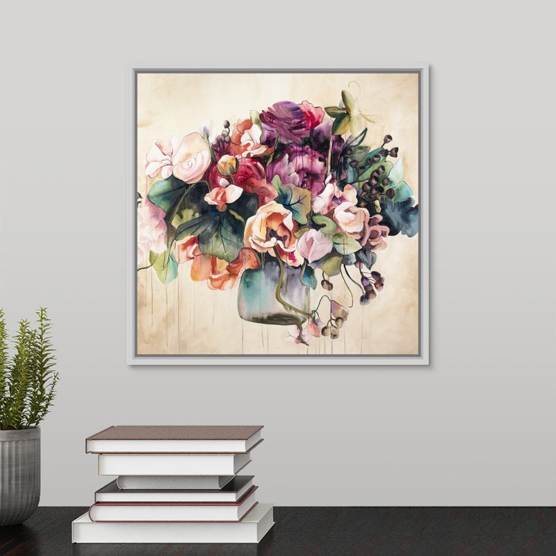 « rich disposition », peinture sur toile, H 13,7 po x l 13,7 po x p 1,75 po, Cadre flottant blanc