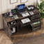 Bureau de direction 55 po rustique gris avec station de charge - Bureau d'ordinateur à 5 tiroirs avec rangement pour dossiers-129942254