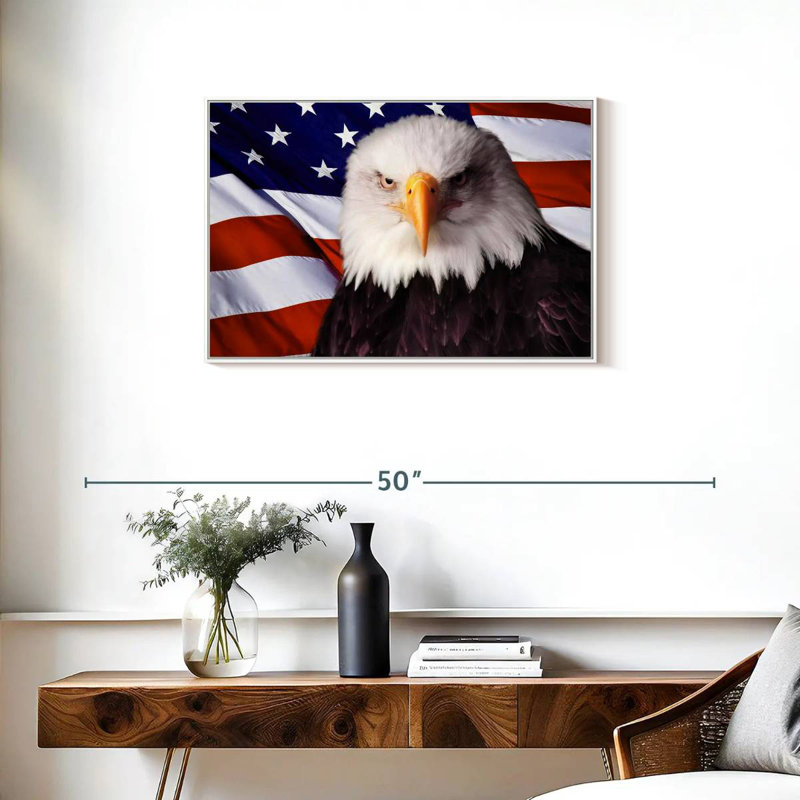Drapeau américain, aigle à tête blanche, Cadre flottant blanc, 31 po x 21 po