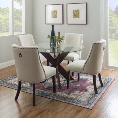 Alejoa 4-Person 48” Round Glass Top Dining Set