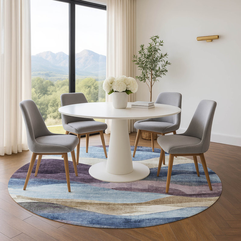 Premium Machine Washable Pinkston Waves Rug, Round 8'