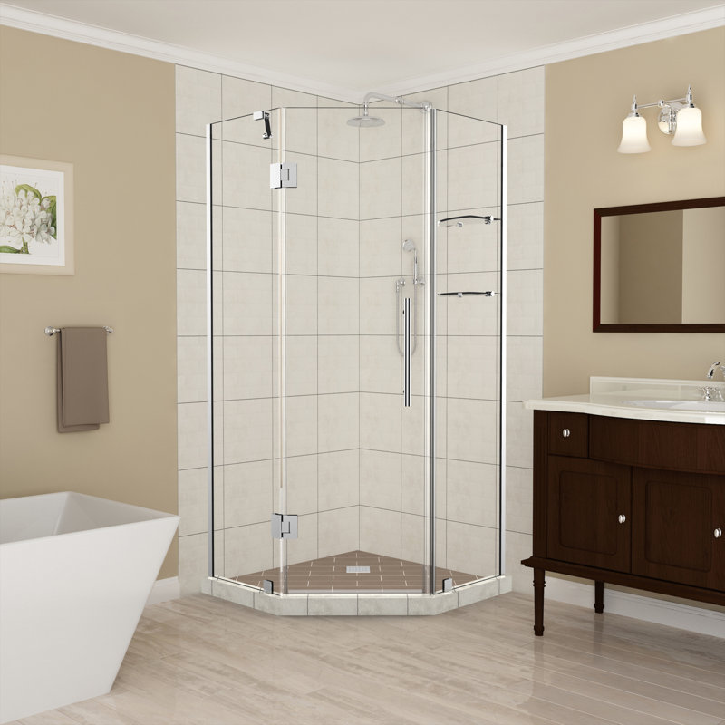 Porte de douche à charnière sans cadre de 34 po x 72 po Merrick GS, Chrome
