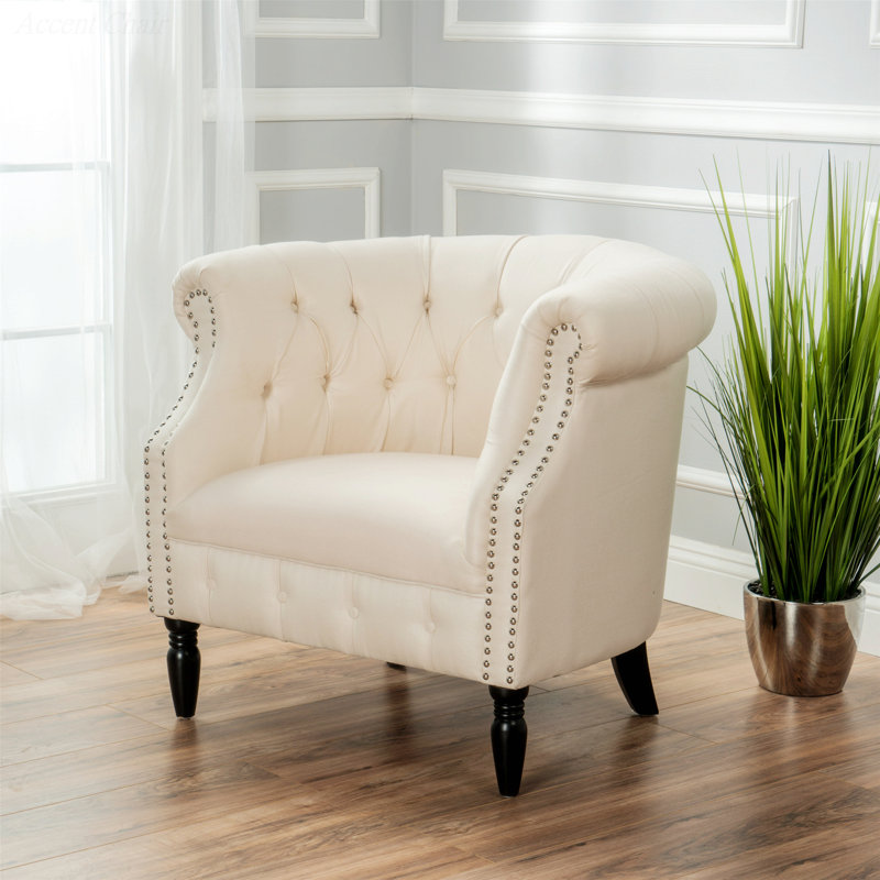 Fauteuil Chesterfield capitonné Valli, Tissu beige