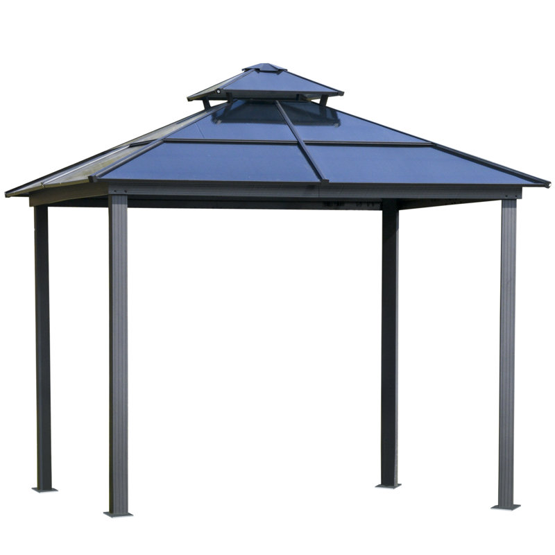Outsunny Dark Grey Aluminum Hardtop Gazebo with Polycarbonate Roof