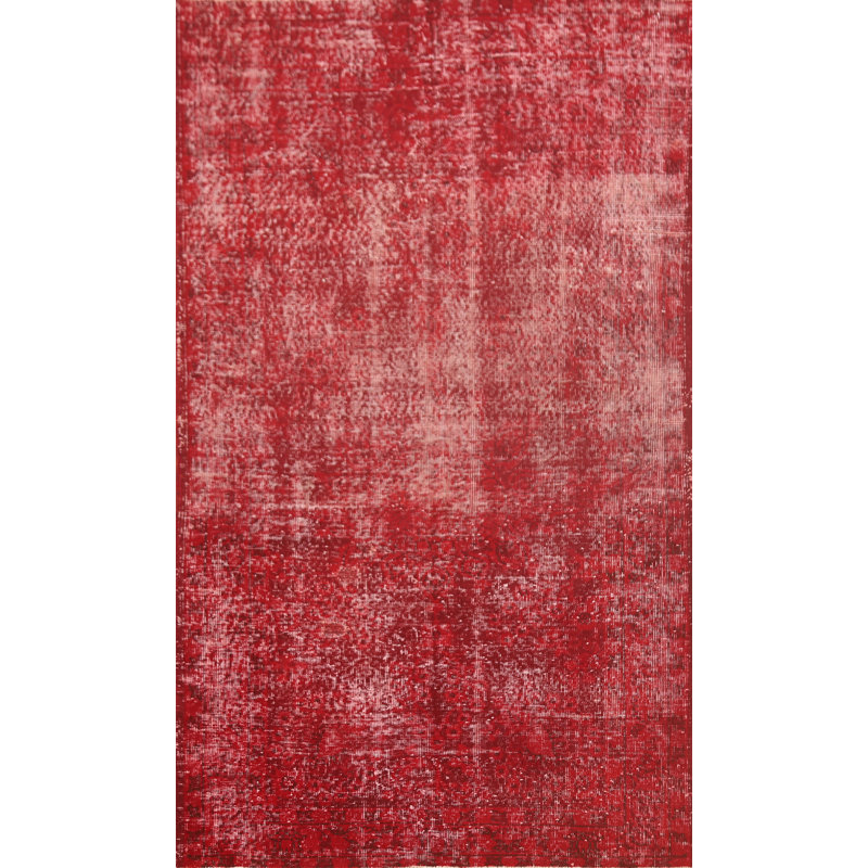Red Over-Dyed Anatolian Distressed Turkish Rug 4x7