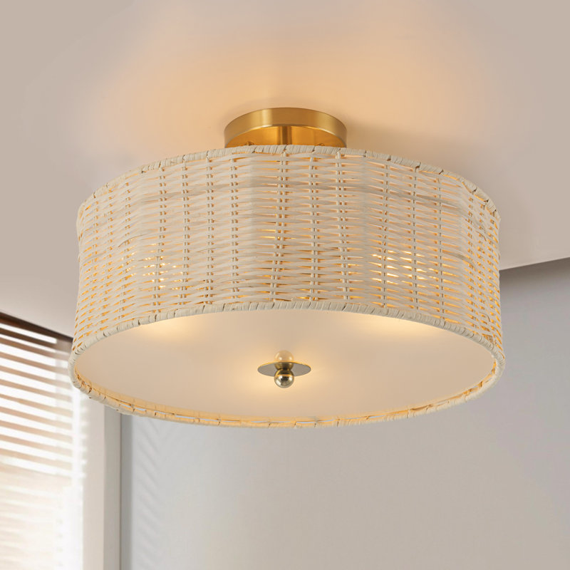  14.25” Farmhouse 3cct Led Flush Mount Ceiling Light With Paper Rope Shade