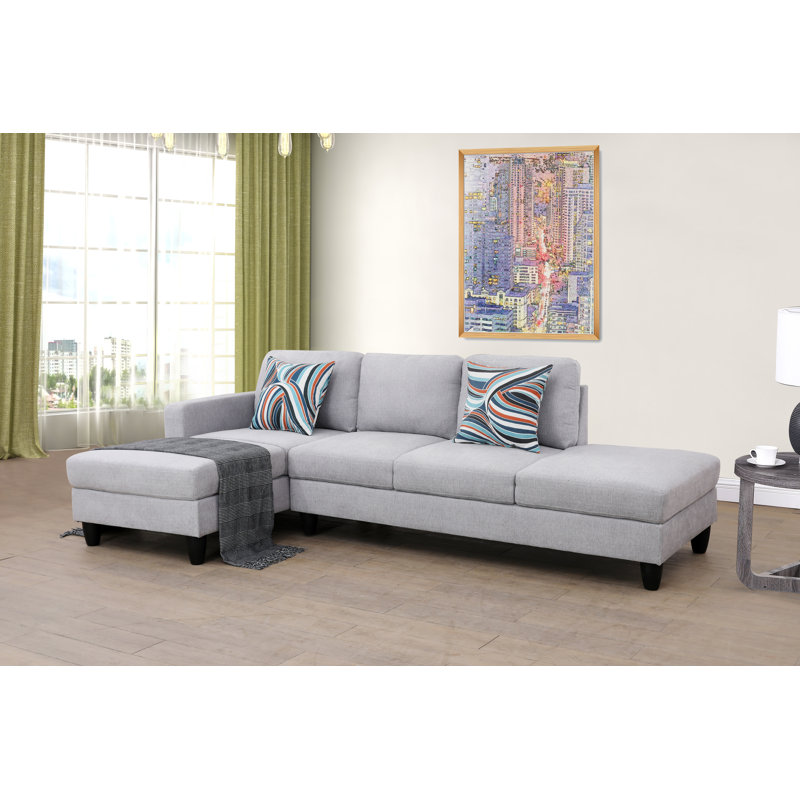 Strom 101.5" Wide Microfiber Sofa & Chaise, Gray Linen Blend, Left Hand Facing