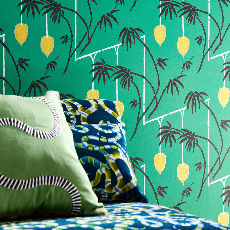 Kimiko 10.05m x 52cm Wallpaper Roll, Bottle Green/Chartreuse