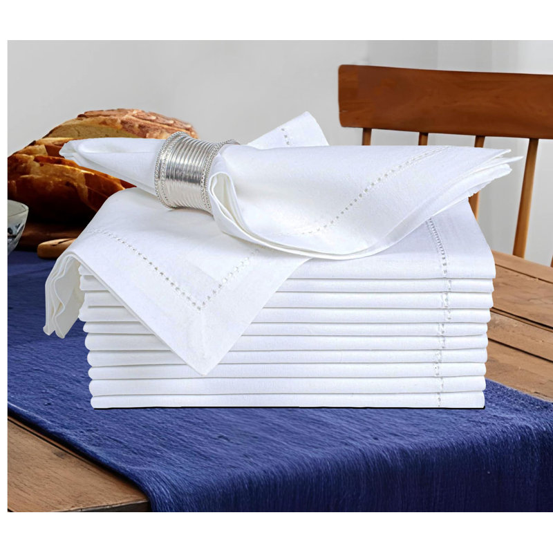 Serviettes de table en coton blanc ourlées (lot de 12)