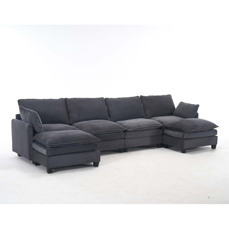 Comfortable Oversized Velvet U-Shaped Sofa for Living Room, Enhancing Relaxation, Dark Grey Velvet