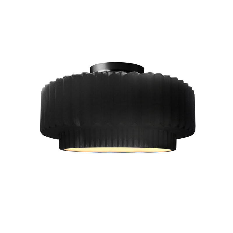 Radiance Ceramic Pleated Semi-Flush Mount, Gloss Black, Matte Black, 7" H x 12" W x 12" D