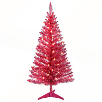 4FT Red Christmas Tree with 50 UL Lights, 122 PVC Tips for Small Spaces and Festive Decor