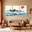 «Nautical & Beach Mountain Waves Clouds Sun Sky Water», ensemble de 3 impressions sur toile-322329644