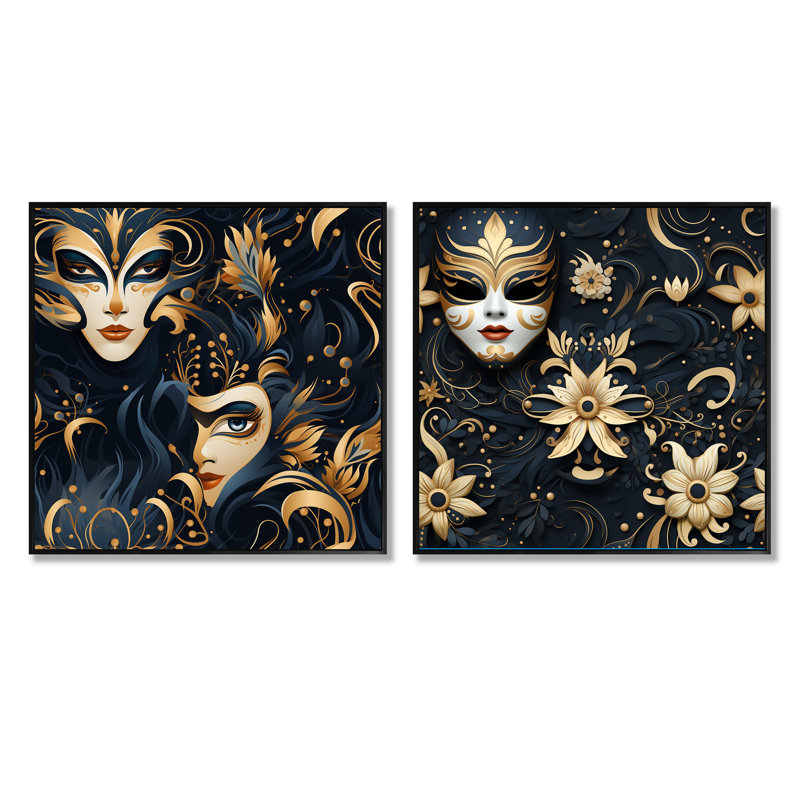 Lierre - Ensemble de 2 collages carrés abstraits, Cadre flottant noir, H 30 po x l 61 po