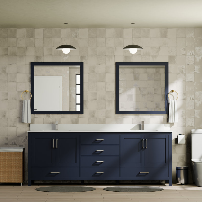 Jacques 80 in. W x 22 in. D Double Bath Vanity, and 30 in. Mirrors, Navy Blue, White Quartz
