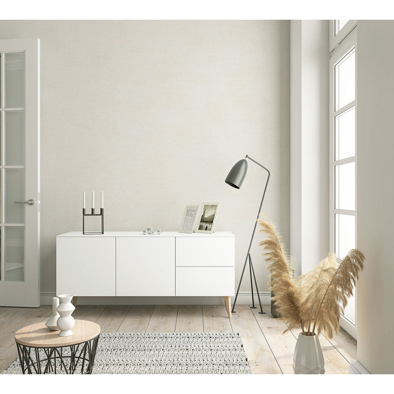 Flora Collection Shimmery Plain Wallpaper Roll, Beige
