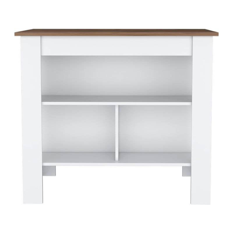 Grand îlot de cuisine à 2 niveaux Courson, Blanc, Caramel, 35.4" H x 40.5" W x 27.5" D