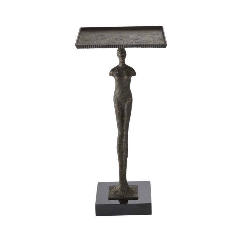 Bonaparte Iron Tray Top End Table, Bronze Plated Iron/Black Polished Granite