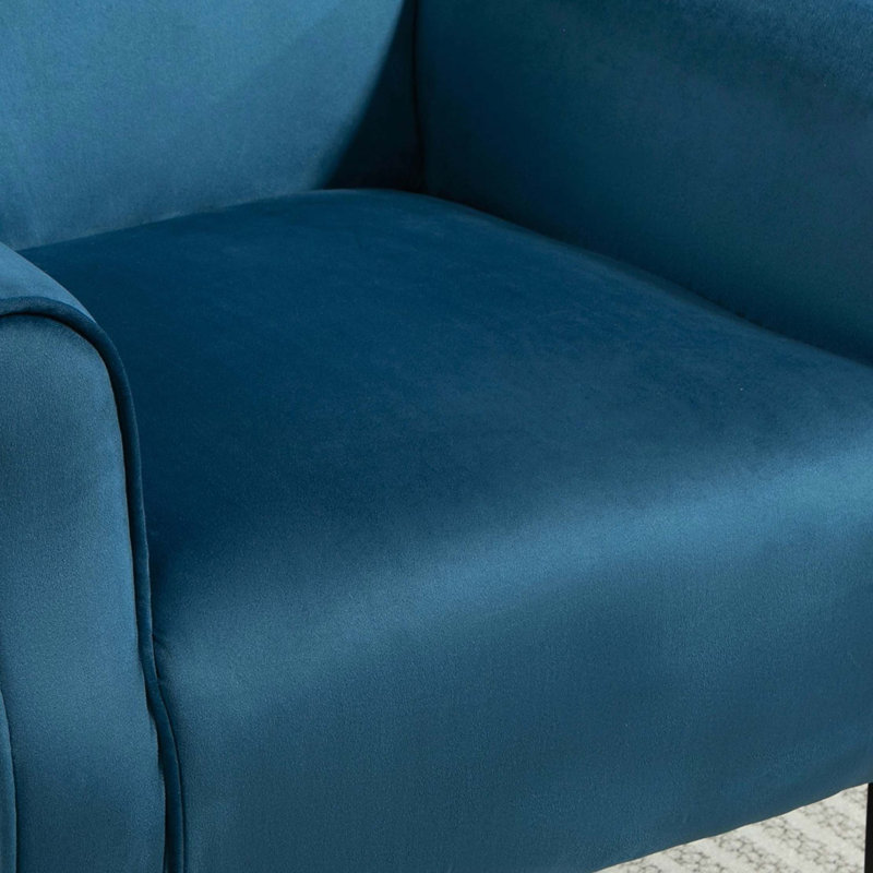 Fauteuil d'appoint à oreilles de style Mid-Century moderne avec pieds en bois robustes et haut dossier, Navy