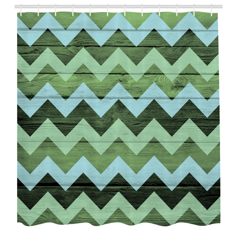 Chevron Shower Curtain with Hooks Included, Pistachio Green, 84"H x 69"W