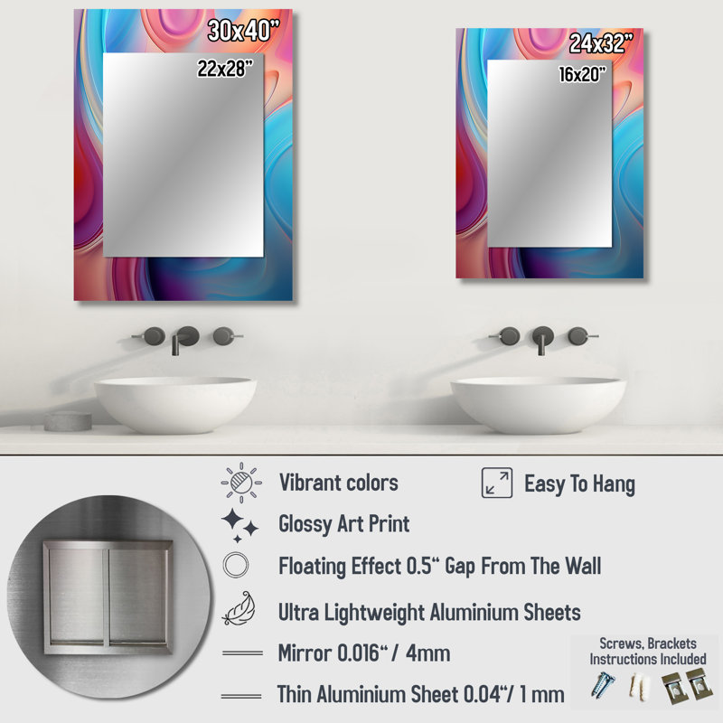 Transitional pink and blue shapes III - Transitional Shapes Mirror, Modern Decorative Wall Mirror, Printed Metal Art
