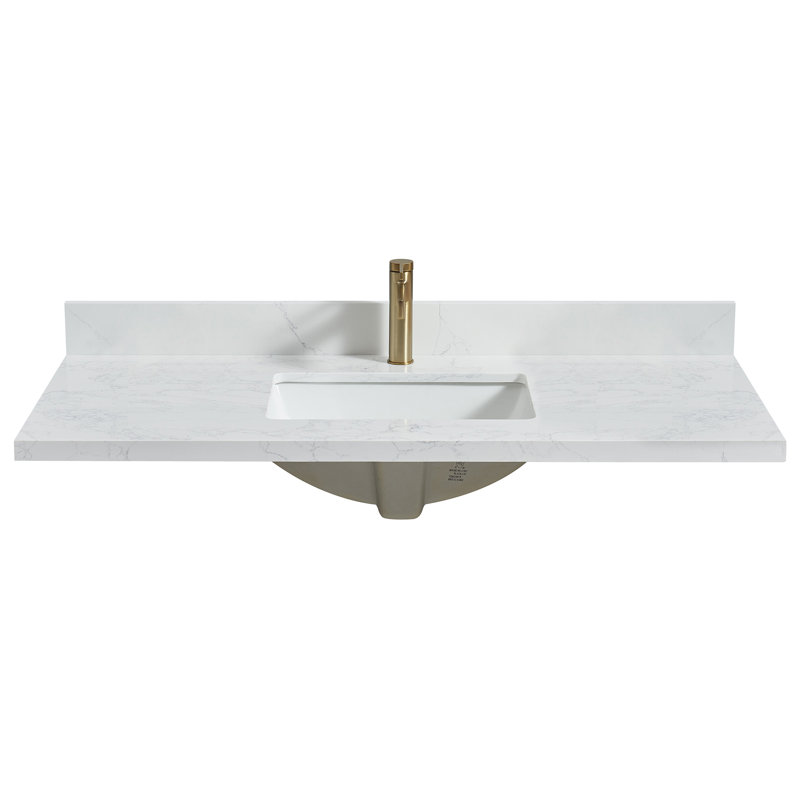 Plateau de meuble-lavabo simple 49 po avec lavabo Malaga, Grain blanc