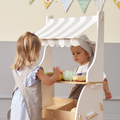 Kids Pretend Play Shop Wooden Market Stand Kitchen Set