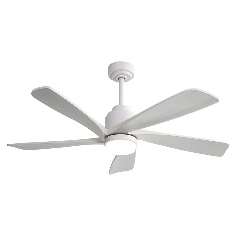 Ventilateur de plafond moderne de 52 pouces avec lumière DEL à intensité variable et 5 pales en bois massif avec moteur à courant continu réversible et télécommande