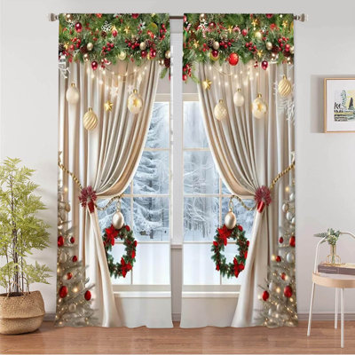Rideaux décoratifs de Noël avec passe-tringle champagne