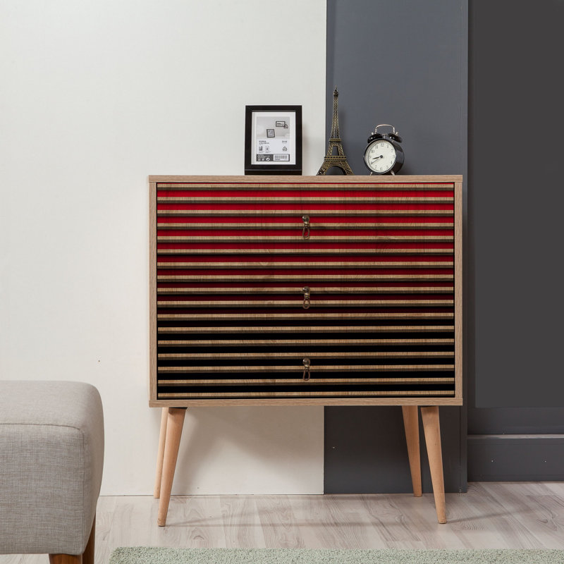 Bosse 80cm W 3 - Drawer Chest of Drawers, Red/Black