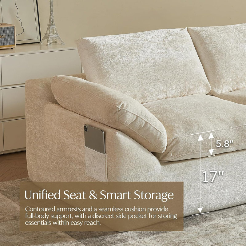 108" Cloud U-Shape Sectional Sofa - Deep Seat Boneless Upholstered, Modern Modular With Pillows Included, Living Room & Apartment No Assembly​