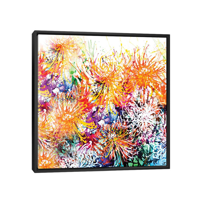 «Sunny Chrysanthemums», reproduction sur toile, H 18 po x l 18 po x P 1,5 po, Toile avec cadre noir, Pas de tapis