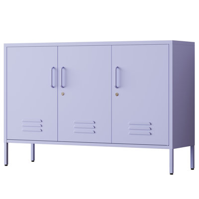 47.3" Wide 3-Door Lockable Metal Storage Cabinet with Accent Cabinet Locker, Heavy Duty Home Tool Cabinet, 2 Removable Shelves & Easy Assembly, for Home, Office, Entryway and Hallway Purple