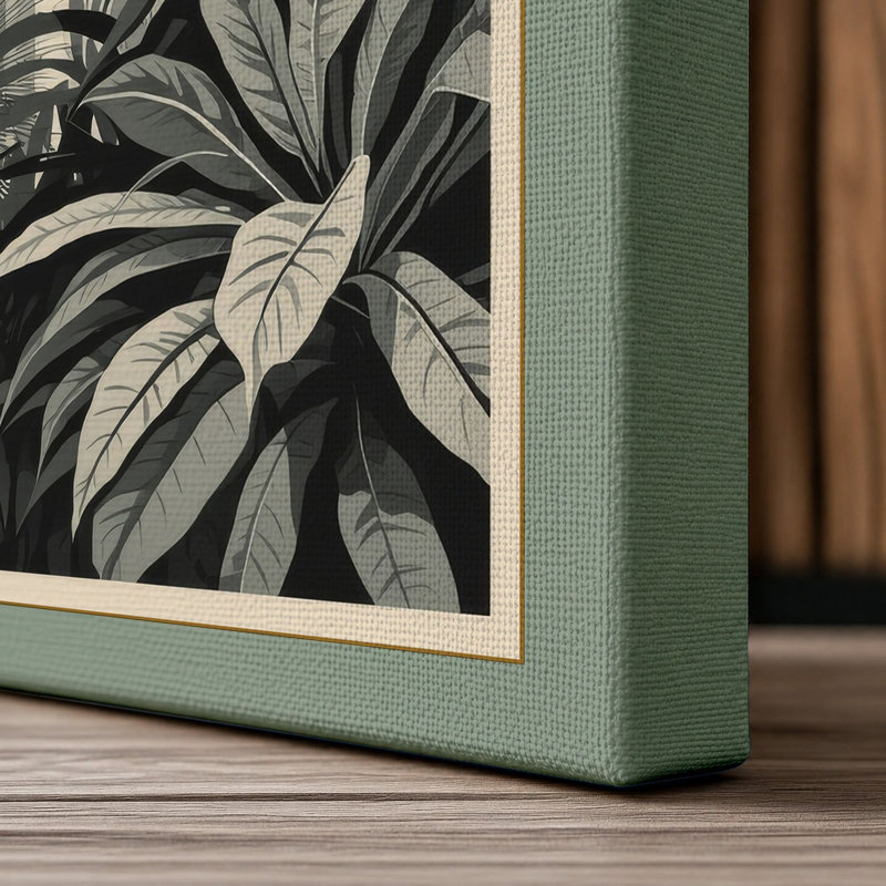 Jungle Interior Botanical - Wrapped Canvas, 36x24 - 91.4 x 61.0 cm, Sage Border
