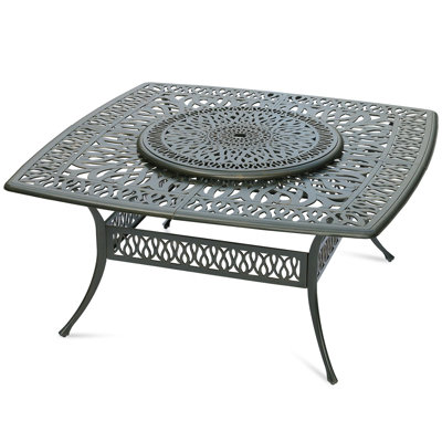 Evelett Outdoor 64" Square Patio Dining Table With Detachable Lazy Susan, All Weather Cast Aluminum Large Patio Furniture Table Set For 8 Seat With Ro by Charlton Home