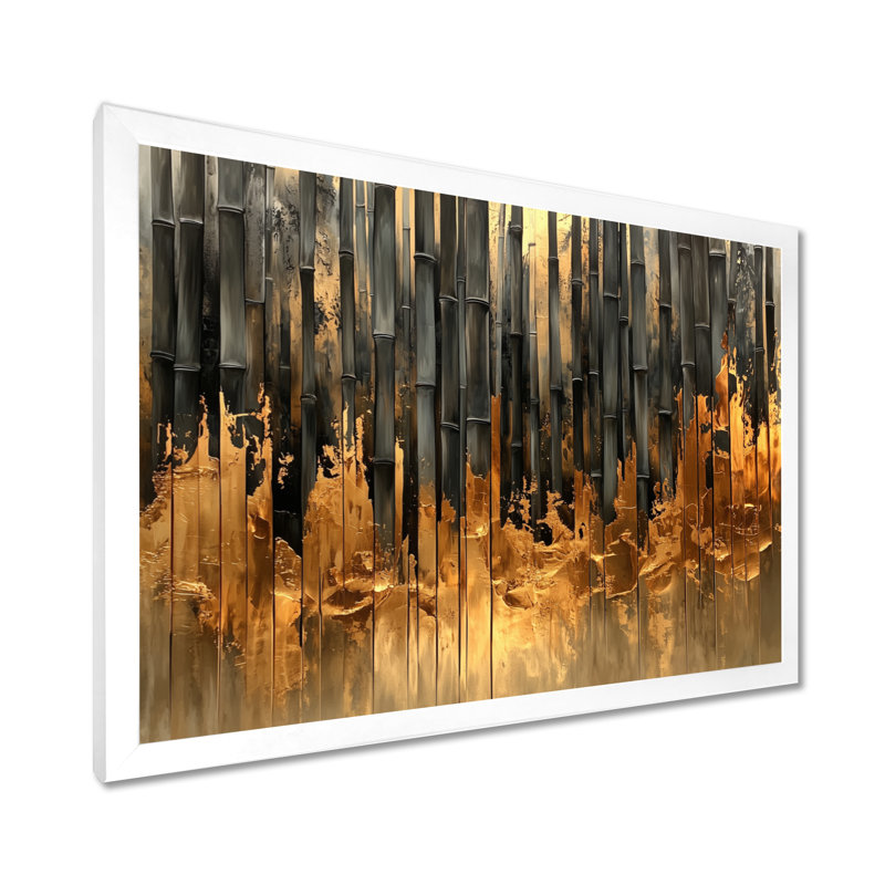Golden Arashiyama Bamboo River I - art mural en bambou, H 34 po x l 44 po, Impression d'un seul cadre photo, Blanc