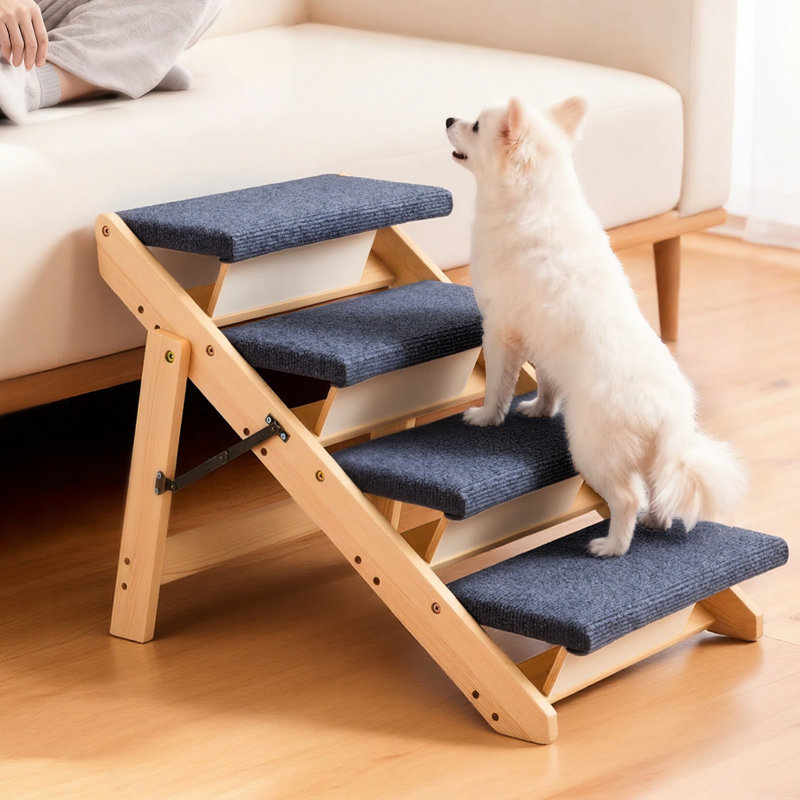 Escaliers en bois pour animaux de compagnie, 4, charge de 150 lb, chiots d'escalade pliables et confortables