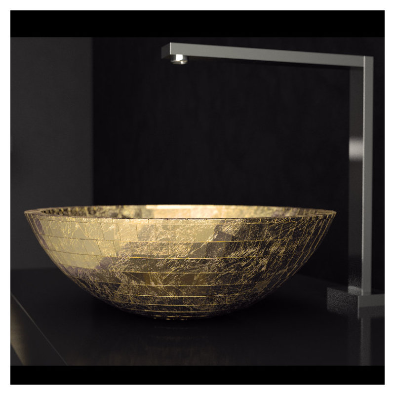 Maestro Bath 16.6'' Polymer Circular Bathroom Sink, Gold