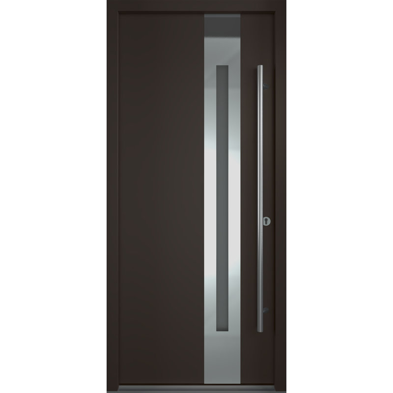 Zephyr Anthracite and Brown Zinc-Galvanized Steel Front Door with Frosted Glass