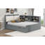 Lit plateforme double en bois avec lit gigogne et tablettes Tête de lit avec rangement, gris (aucun sommier requis, robuste et durable)-148368631