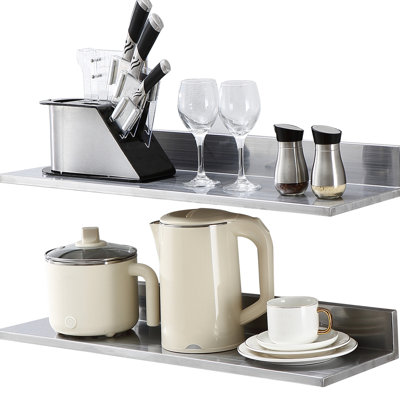 Tablette flottante en acier inoxydable de 8,6 po x 30 po, capacité de 44 lb, rangement pour restaurant, bar, hôtel, argent, tablette spacieuse en acier, facile à assembler