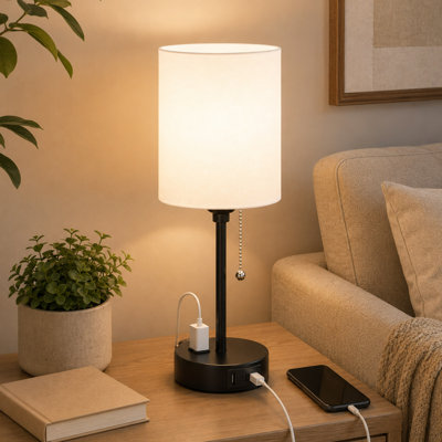 Lampe de table noire de 14 pouces avec ports USB-C et USB-A, prise secteur et 3 températures de couleur