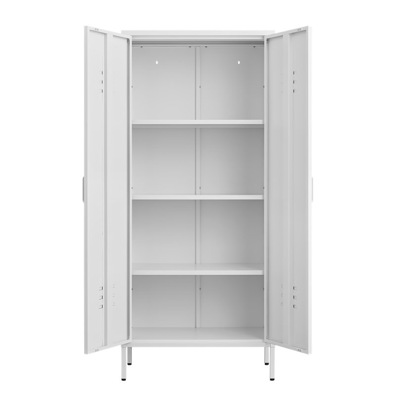Freestanding Metal Storage Locker Cabinet with Adjustable Shelving and Ventilated Doors, White