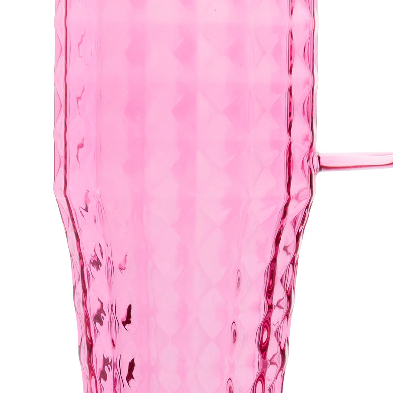 Tasse de 40 oz à motif de losanges borosilicatés avec poignée et paille, Rose