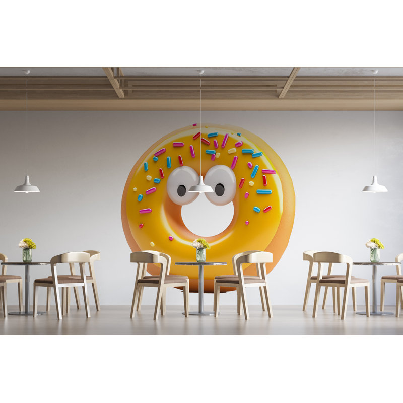 Décoration murale jaune beignet, Sprinkle Donut Cafe Bakery, art mural 384Mv, H 50 po x l 50 po