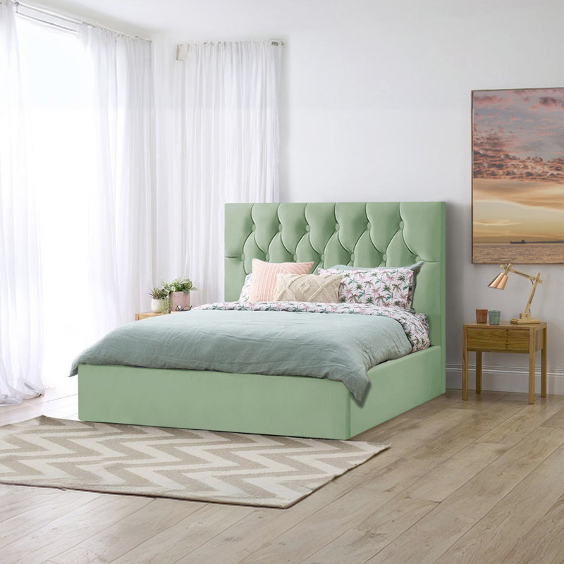 Azaliya Upholstered Bed, Double (4'6), Duck Egg