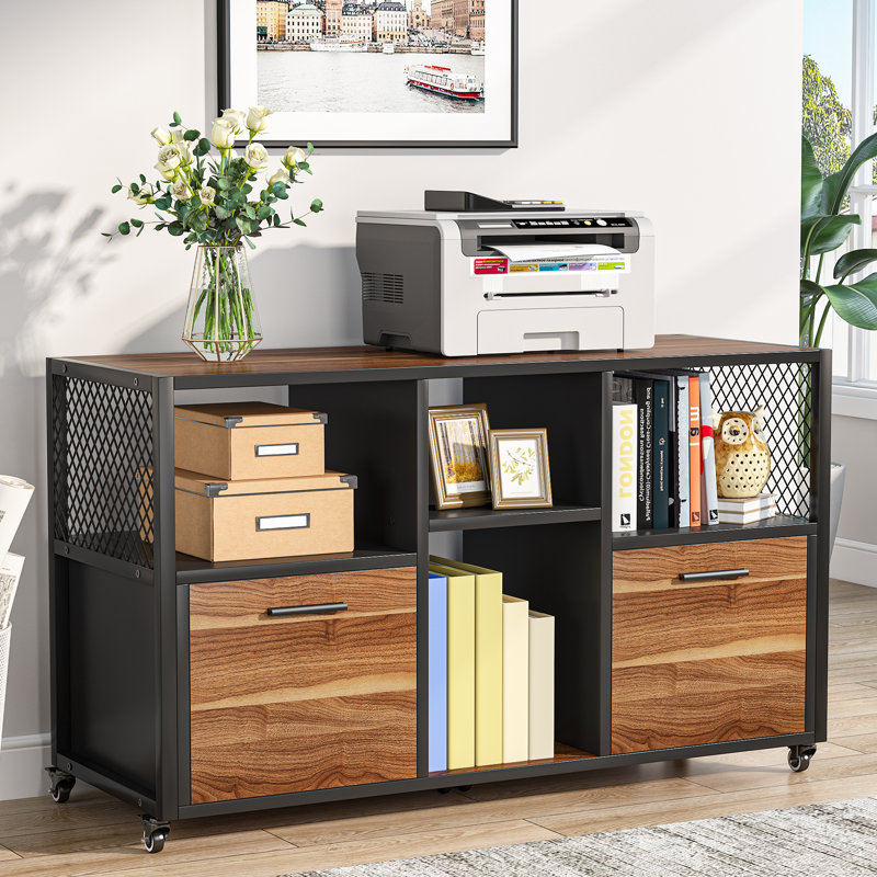 Jatarius 43.31" W Manufactured Wood and Metal 2-Drawer Mobile Lateral File Cabinet , Brown/Black