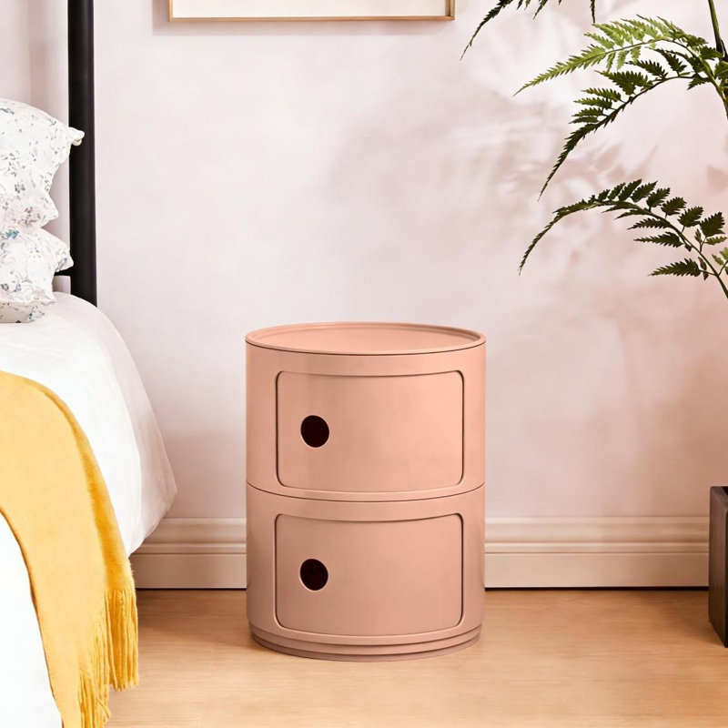 2 Tiers Round Storage Drawers  – Stackable Round Nightstand Drawers, Pink