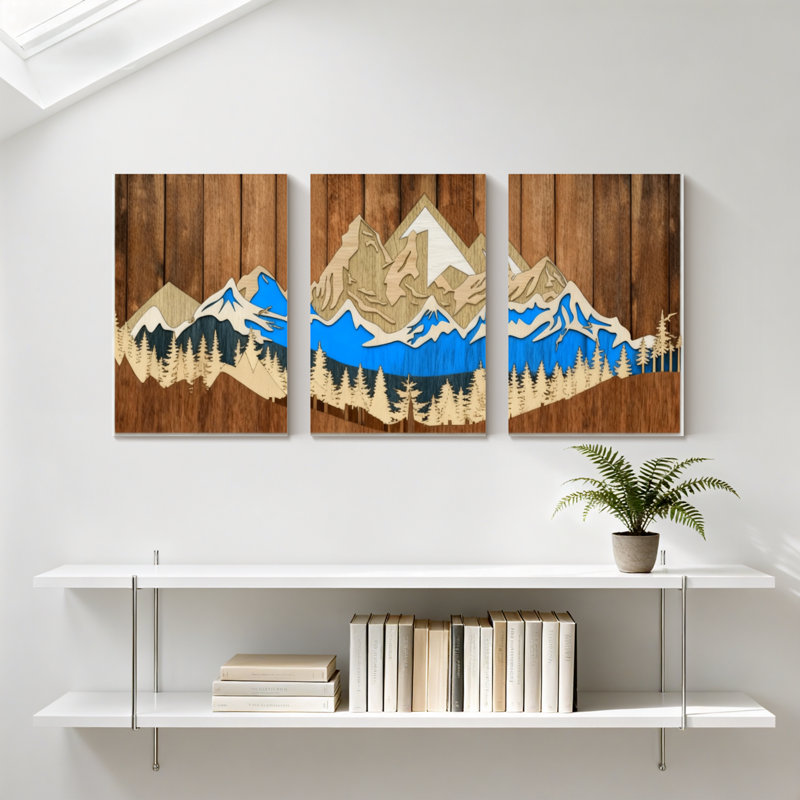 «Landscape & Nature Mountain Range Forest Lake Reflection», ensemble de 3 impressions sur toile, H 18 po x l 36 po